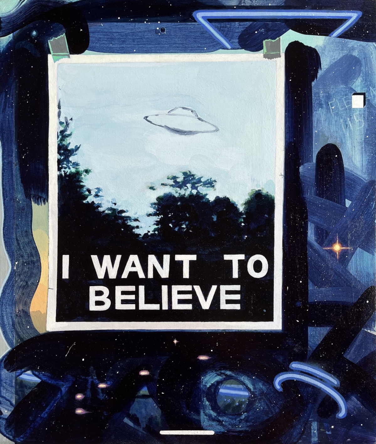 Jia Liu, I WANT TO BELIEVE, acrylic on wood board, 30 x 35cm 2022 (NOT FOR SALE)